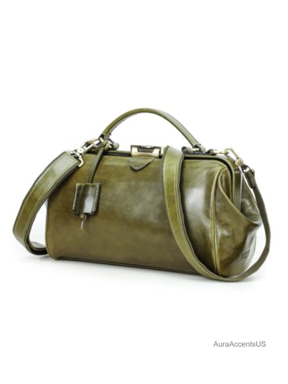 Vintage Full Grain Leather Doctor Bag Top-Handle Handbag with Lock & Key